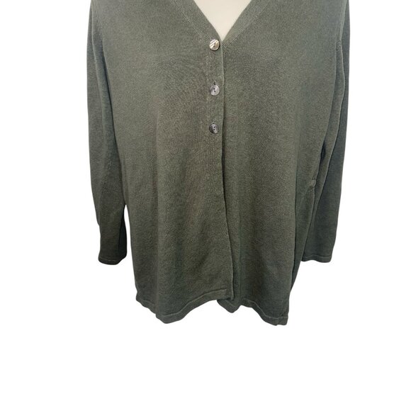 J JILL Women's Size Medium Green Linen Blend 3 Button Cardigan Sweater - Picture 5 of 13